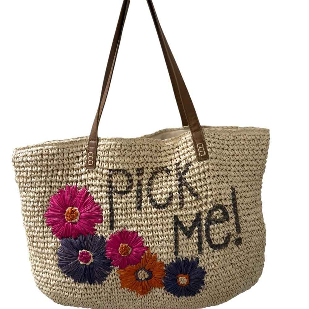 Nordstrom Soft Straw Tote Pick Me Flowers Whimsical 20 X 14 inches Beach Casual
